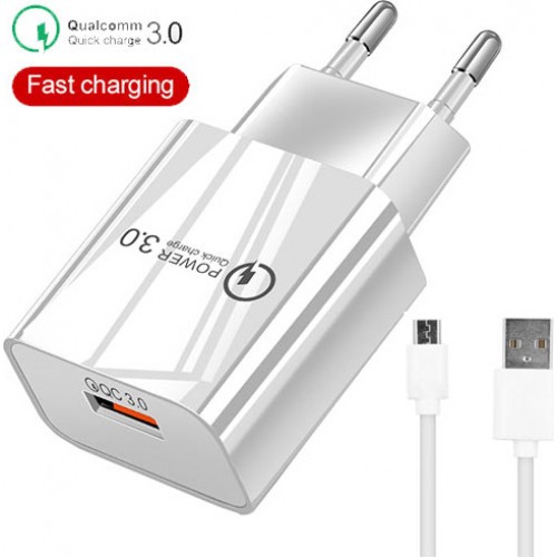 Lamtech Quick Charger USB3.0 18W With Type-C Cable 1M White (LAM021998)