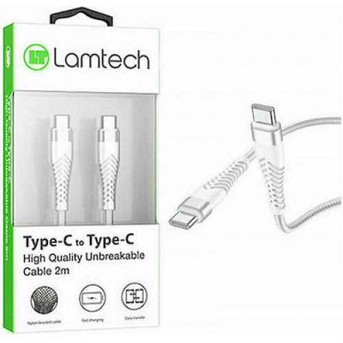 Lamtech Braided USB 2.0 Cable USB-C male - USB-C male Λευκό 2m (LAM023633)