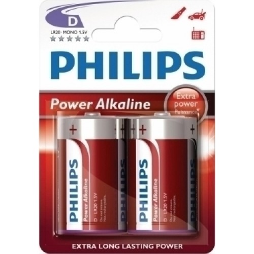 PHILIPS Power αλκαλικές μπαταρίες LR20P2B/10 Mono D LR20 1.5V (2τμχ)
