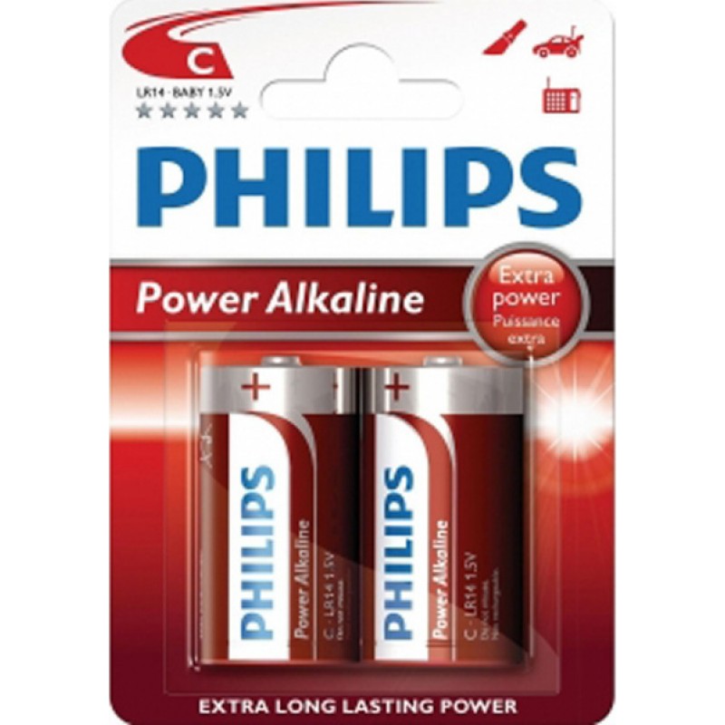 PHILIPS Power αλκαλικές μπαταρίες LR14P2B/05 Baby C LR14 1.5V (2τμχ)