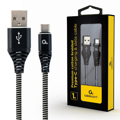 Cablexpert Braided USB 2.0 Cable USB-C male - USB-A male 1m (CC-USB2B-AMCM-1M-BW) Black