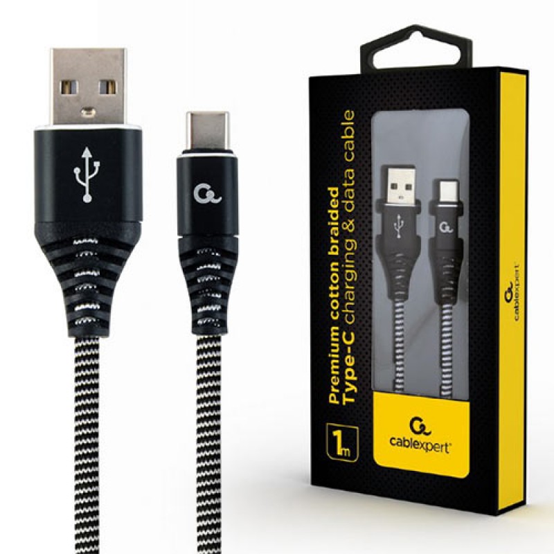 Cablexpert Braided USB 2.0 Cable USB-C male - USB-A male 1m (CC-USB2B-AMCM-1M-BW) Black