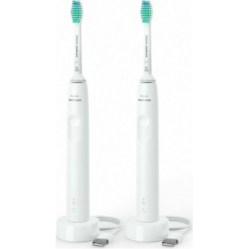 Philips Sonicare 3100 Series Ηλεκτρική Οδοντόβουρτσα με Χρονομετρητή και Αισθητήρα Πίεσης 2τμχ White (HX3675/13)