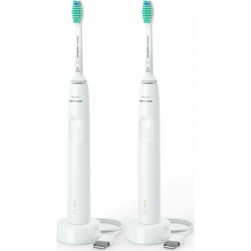 Philips Sonicare 3100 Series Ηλεκτρική Οδοντόβουρτσα με Χρονομετρητή και Αισθητήρα Πίεσης 2τμχ White (HX3675/13)