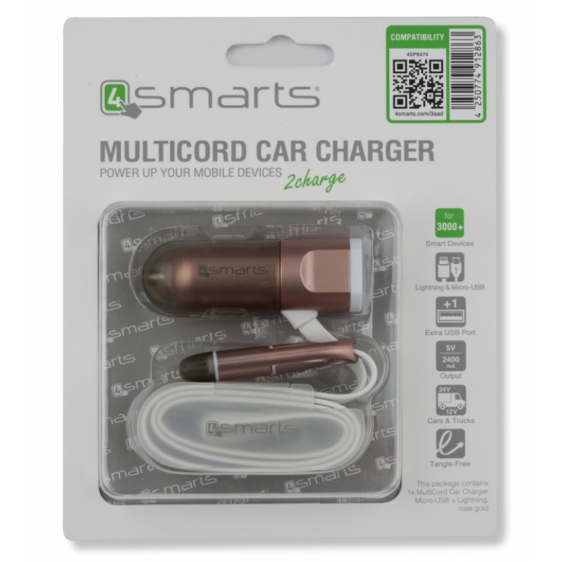 4Smarts Multicord Charger Micro USB+Lighting Rose Gold