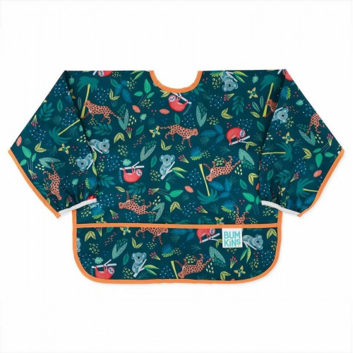Bumkins Αδιάβροχη Ποδιά Πλαστική με Κορδόνι Sleeved Bib με Τσέπη & Μανίκια Jungle για 6 m+