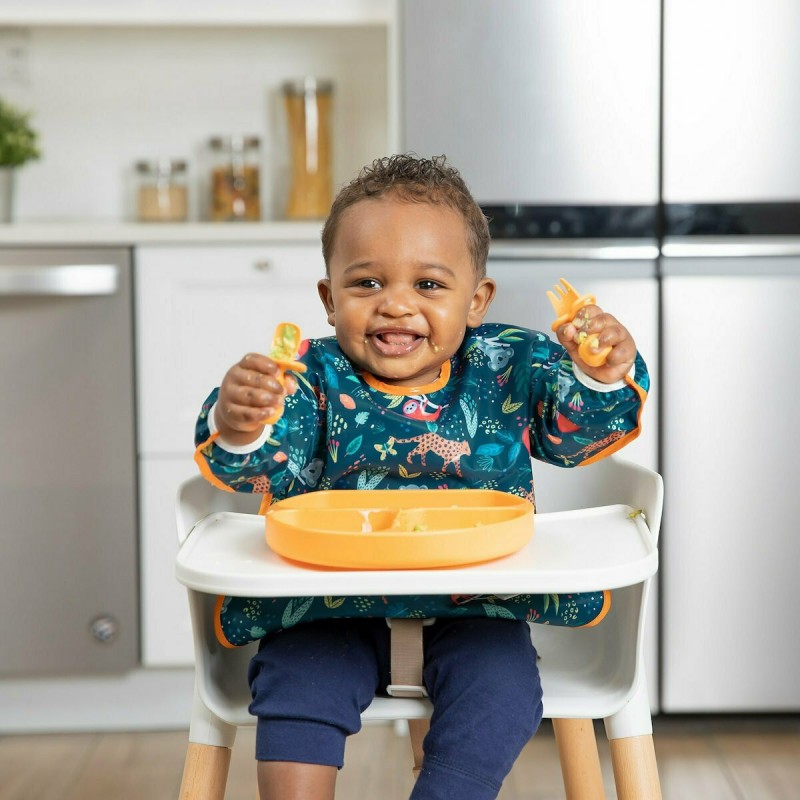 Bumkins Αδιάβροχη Ποδιά Πλαστική με Κορδόνι Sleeved Bib με Τσέπη & Μανίκια Jungle για 6 m+