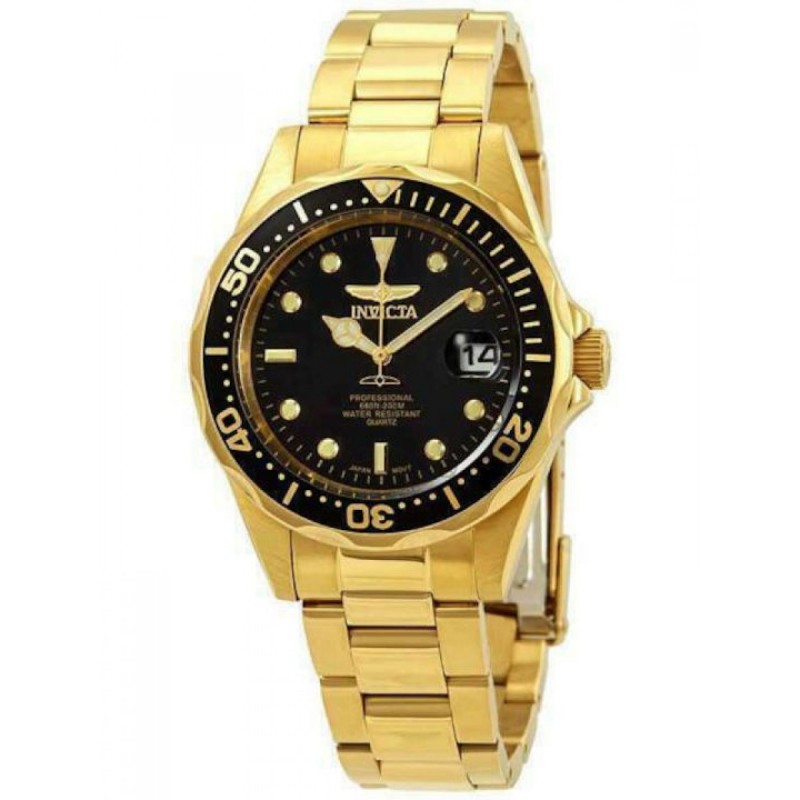 Invicta Pro Diver Ανδρικό Ρολόι 37.5mm Μπαταρίας με Χρυσό Μεταλλικό Μπρασελέ (8936)