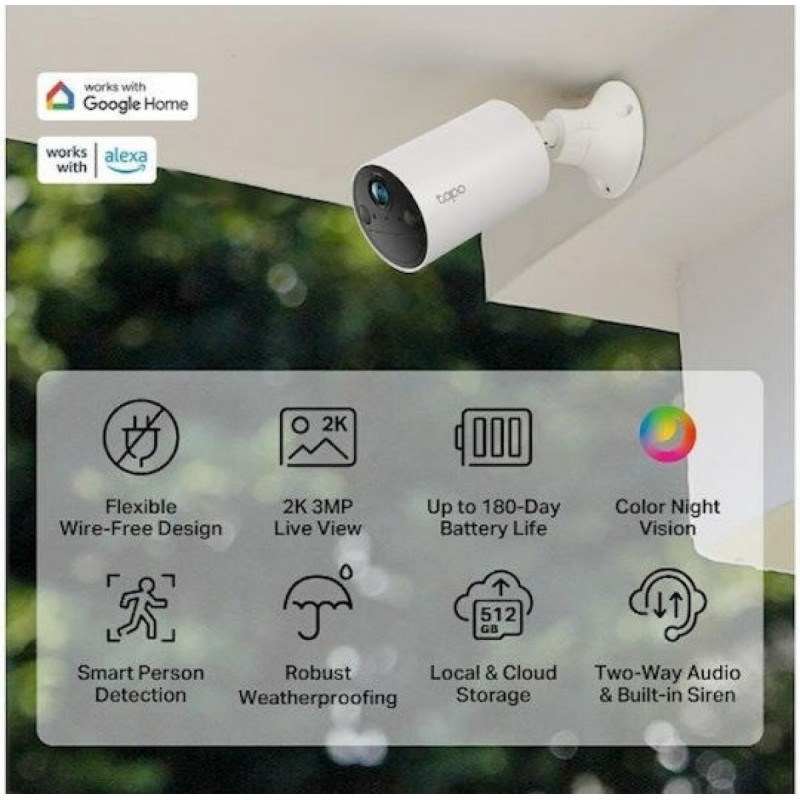 Tp-Link Tapo C410 Battery-Powered Outdoor Seccurity Camera 2K v2.20 (0100001325) White