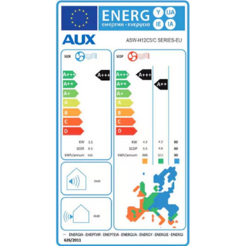 AUX C-Series Κλιματιστικό Inverter 12000 BTU A+++/A++ με WiFi (ASW-H12C5A4/C) Λευκό