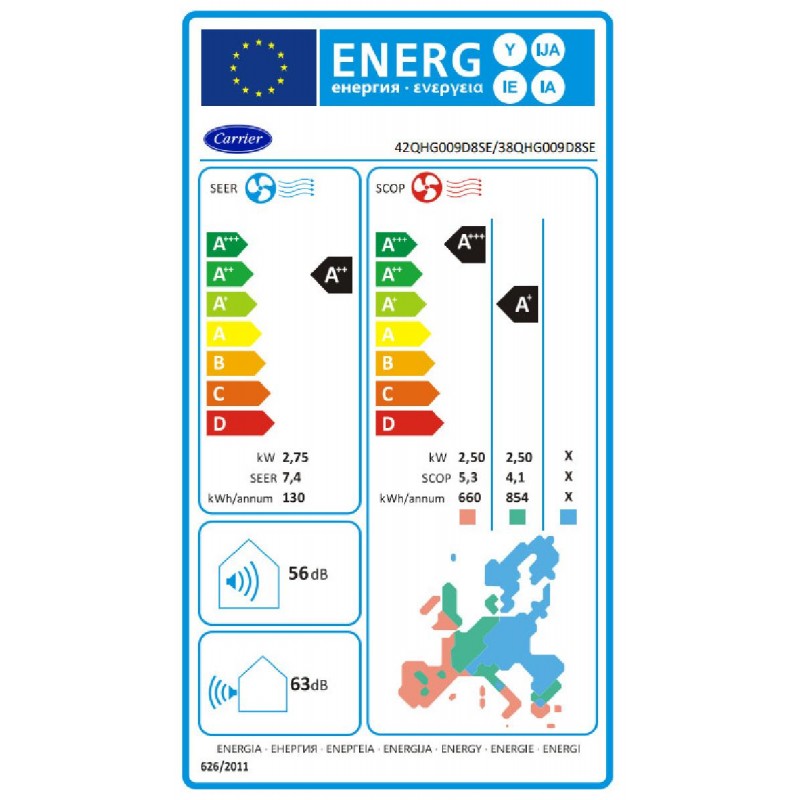 Carrier Extreme 3 (42QHG/38QHG024D8SD) Wi-Fi 24000BTU A++/A+++ Κλιματιστικό Inverter