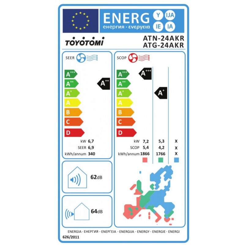 Toyotomi Akira (ATN/ATG-24AKR) Κλιματιστικό Inverter 24000 BTU A++/A+ με WiFi και Αθόρυβη Λειτουργία