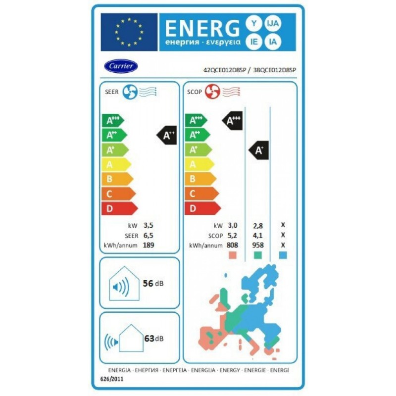 Carrier Cyra (42QCE /38QCE012D8SP) Κλιματιστικό Inverter 12000 BTU A++/A+ με Ιονιστή και WiFi