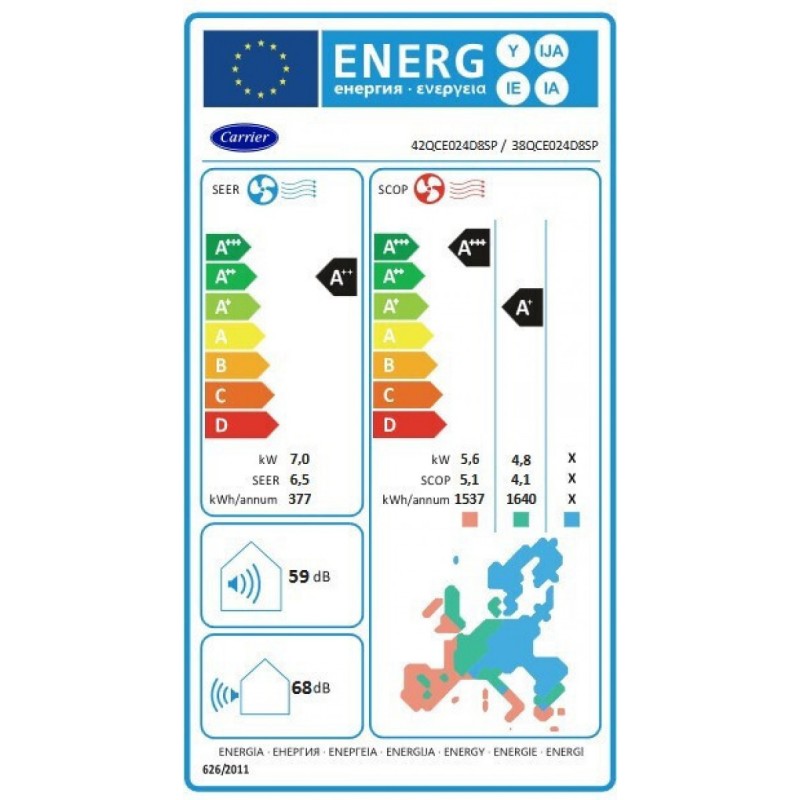 Carrier Cyra (42QCE /38QCE024D8SP) Κλιματιστικό Inverter 24000 BTU A++/A+ με Ιονιστή και WiFi