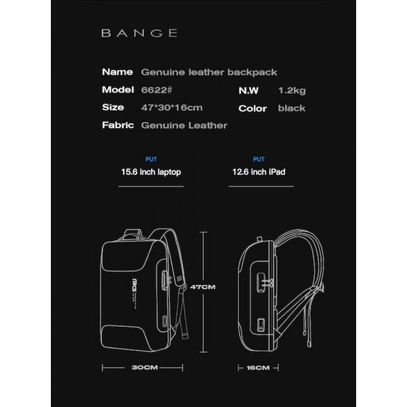 Bange Αδιάβροχη Τσάντα Πλάτης για Laptop 15.6