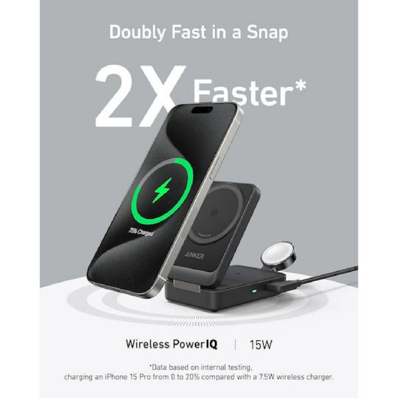 Anker MagGo Wireless Charging Station 3-in-1 Pocket Size 15W (B2557311) Black