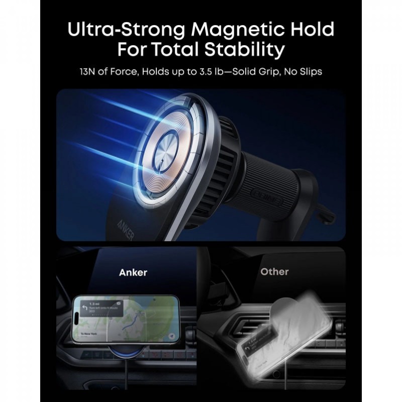 Anker Prime MagGo AirCool Βάση Κινητού Αυτοκινήτου με Ρυθμιζόμενα Άγκιστρα και Ασύρματη Φόρτιση (B2933H11) Μαύρη