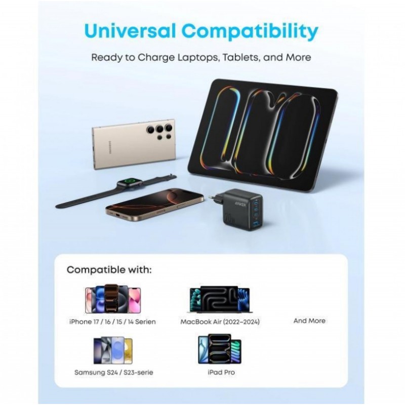 Anker Zolo 3x USB-C 1x USB-A PD 3.0 70W (A121CG11) Black