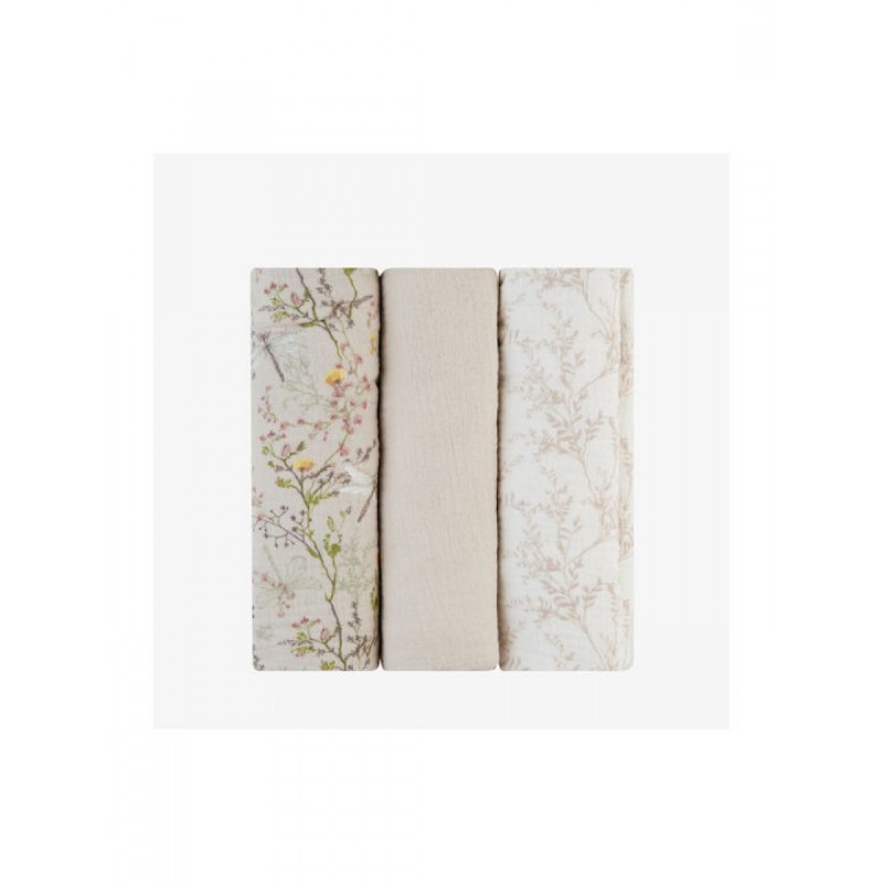 Kikka Boo Secret Garden Πάνες Αγκαλιάς από Μουσελίνα 75x75εκ. 3τμχ (31103010107) Beige