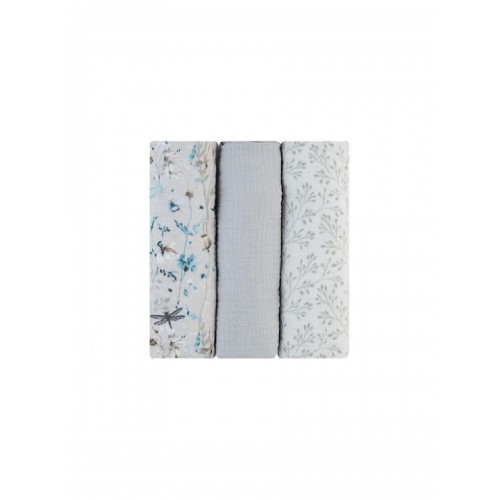 Kikka Boo Dreamy Fields Πάνες Αγκαλιάς από Μουσελίνα Grey 100x100εκ. 3τμχ (31103010112)