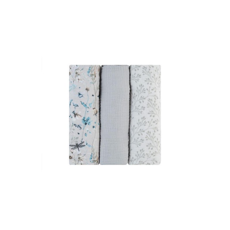 Kikka Boo Dreamy Fields Πάνες Αγκαλιάς από Μουσελίνα Grey 100x100εκ. 3τμχ (31103010112)