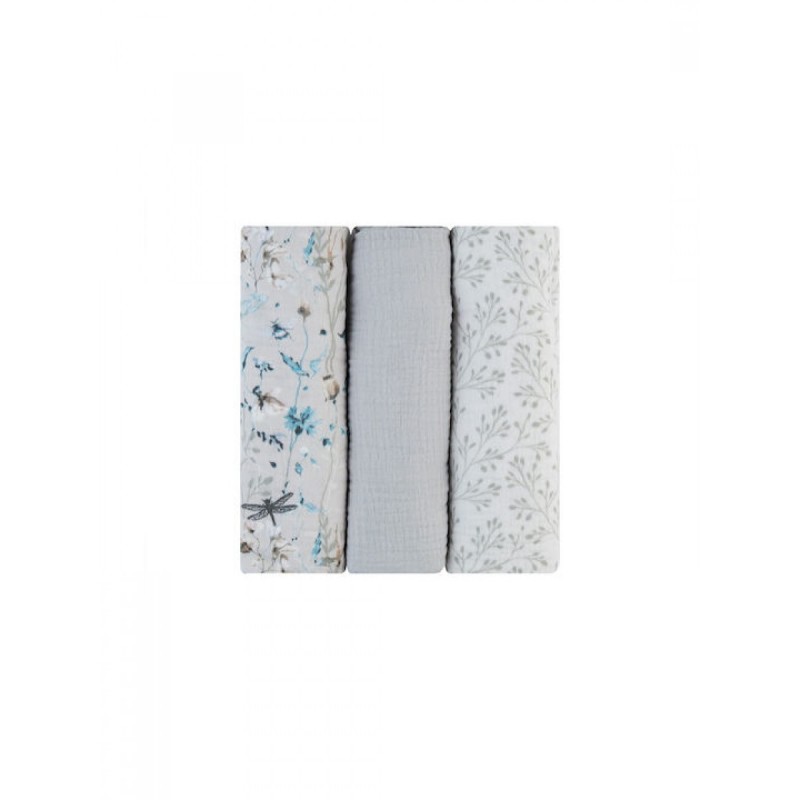Kikka Boo Dreamy Fields Πάνες Αγκαλιάς από Μουσελίνα Grey 100x100εκ. 3τμχ (31103010112)