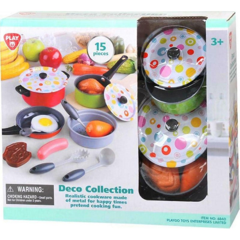 Playgo Μεταλλικό Σετ Κουζινικών Deco για 3+ Ετών 15τμχ (6840)