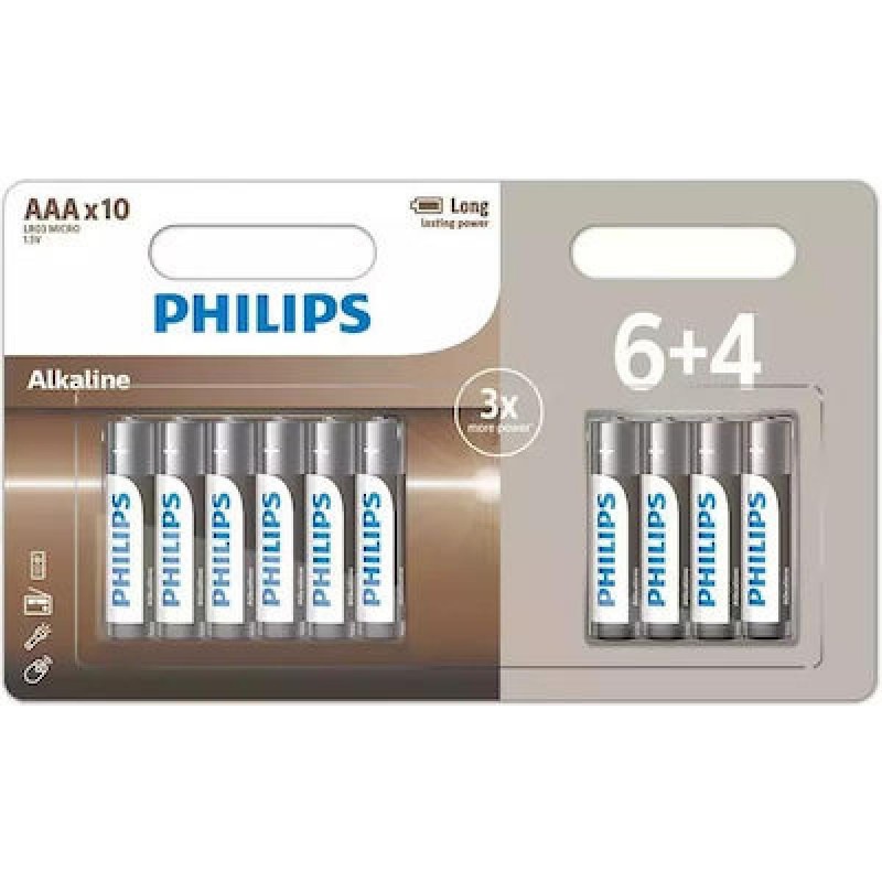 Philips LR03A10BP Αλκαλικές μπαταρίες υψηλής απόδοσης AAA (10τμχ)