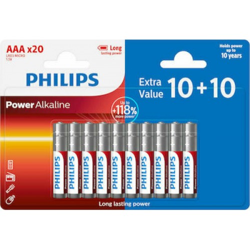 Philips LR03P20BP Power Alkaline Αλκαλικές Μπαταρίες Υψηλής Απόδοσης AAA (20τμχ)