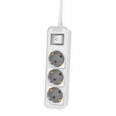 Philips Πολύπριζο Ασφαλείας 3 Θέσεων με Διακόπτη και Καλώδιο 1.5m (CHP2134W/10) Λευκό