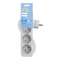 Philips Πολύπριζο Ασφαλείας 3 Θέσεων με Διακόπτη και Καλώδιο 1.5m (CHP2134W/10) Λευκό