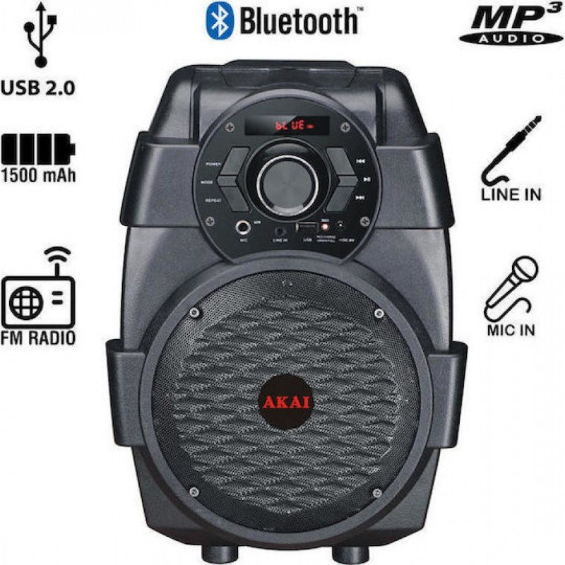 Akai Portable Bluetooth Speaker Karaoke (ABTS-806) Black