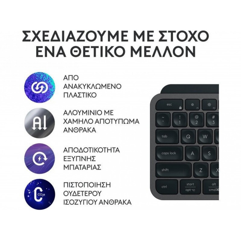 Logitech MX Keys S Ασύρματο Bluetooth Πληκτρολόγιο Αγγλικό US (920-011587) Black