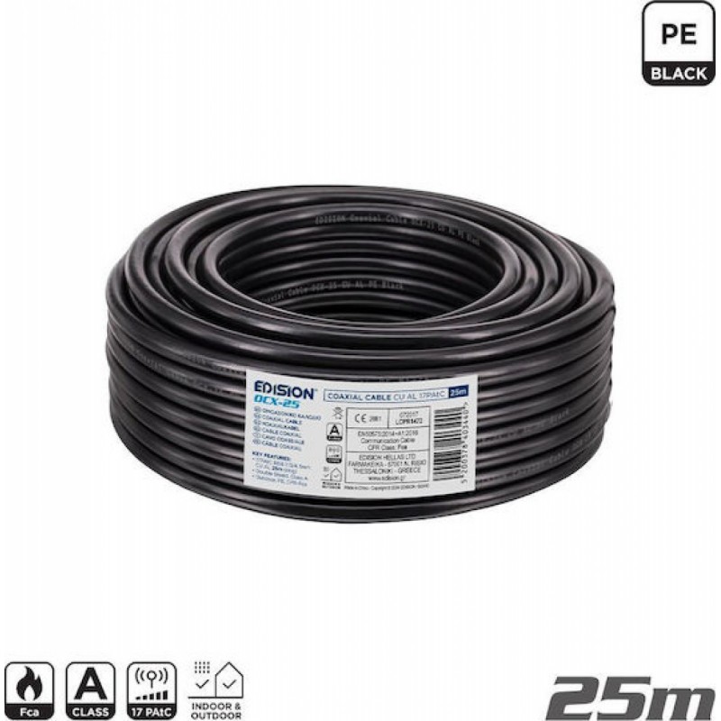 Edision Καλωδιο Coaxial Ocx-25 Cu Al Fca Pe Μαύρο 25m