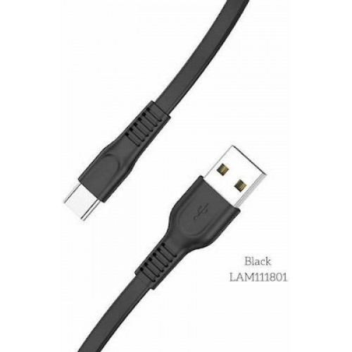 Lamtech Flat USB 2.0 Cable USB-C male - USB-A male Μαύρο 1m (LAM111801) Lamtech Flat USB 2.0 Cable USB-C male - USB-A male Μαύρο 1m (LAM111801)