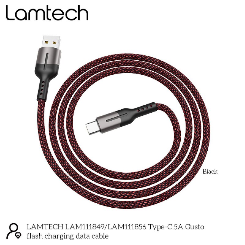 Lamtech Braided / Regular USB 2.0 Cable USB-C male - USB-A male 1.2m (LAM111849) Μαύρο