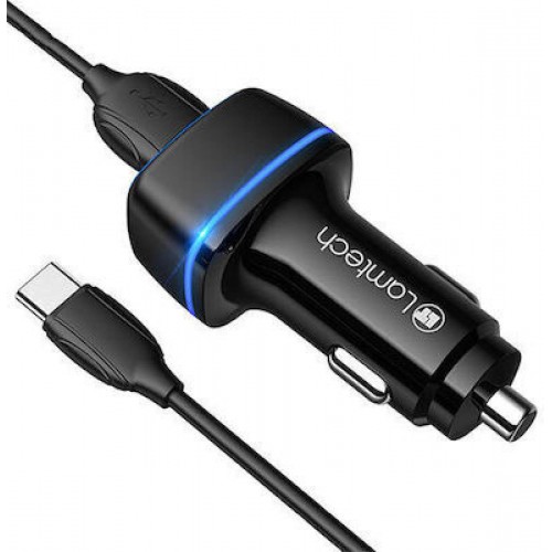 Lamtech Φορτιστής Αυτοκινήτου με Καλώδιο Type-C (LAM112563) Μαύρα