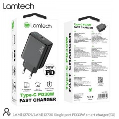 Lamtech Φορτιστής Χωρίς Καλώδιο με Θύρα USB-C 30W Power Delivery Μαύρος 112730