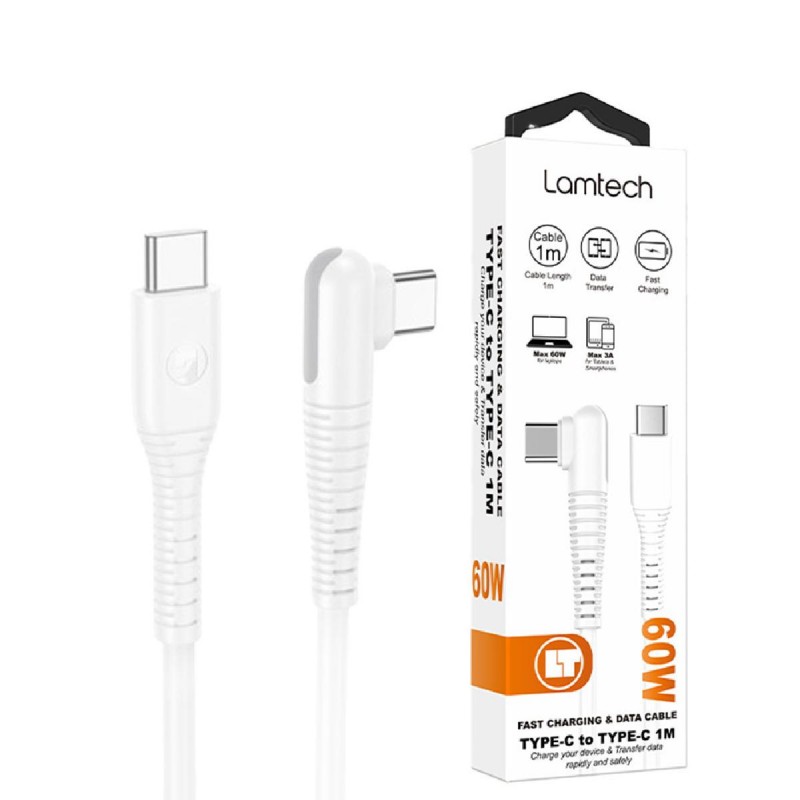 Lamtech Angle USB 2.0 Cable USB-C male - USB-C 60W 1m (LAM114307) Λευκό