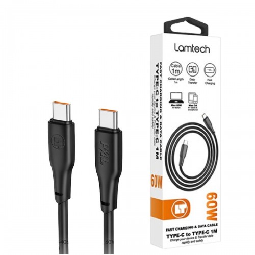 Lamtech USB 2.0 Cable USB-C male - USB-C 60W 1m (LAM114406) Μαύρο