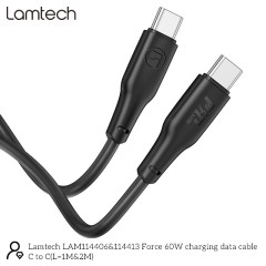 Lamtech USB 2.0 Cable USB-C male - USB-C 60W 1m (LAM114406) Μαύρο