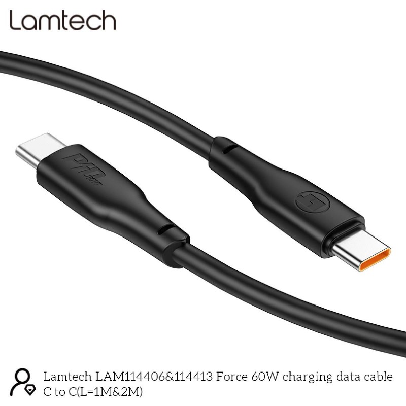 Lamtech USB 2.0 Cable USB-C male - USB-C 60W 1m (LAM114406) Μαύρο