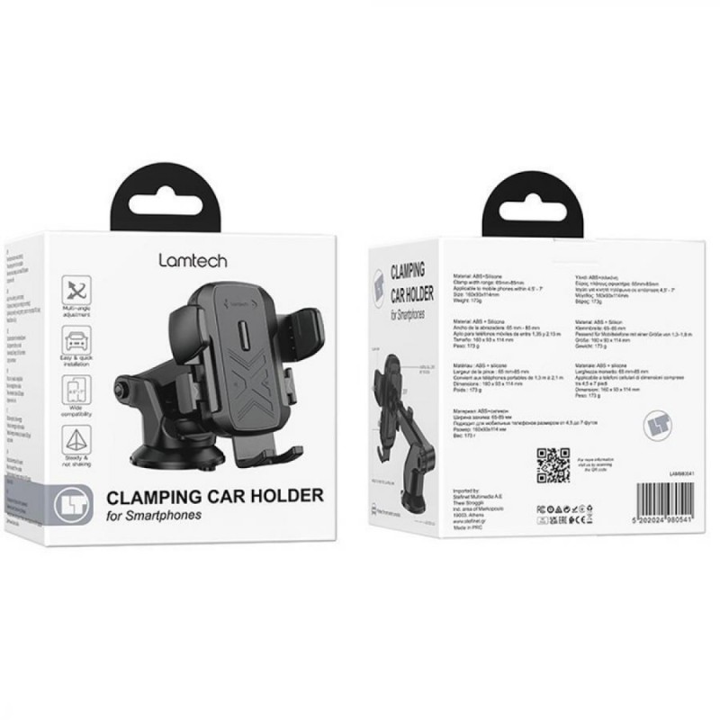 Lamtech MULTI-Angle Clamping Car Holder For Smartphones Up To 7' (LAM980541) Black