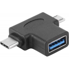 Powertech Αντάπτορας USB σε USB-C & Micro USB 5Gbps (CAB-U117) Μαύρος