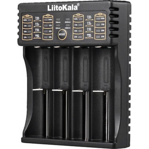 LIITOKALA Φορτιστής 4 Θέσεων για μπαταρίες NiMH/CD, Li-Ion, IMR (LII-402) Μαύρος
