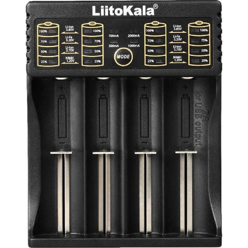 LIITOKALA Φορτιστής 4 Θέσεων για μπαταρίες NiMH/CD, Li-Ion, IMR (LII-402) Μαύρος