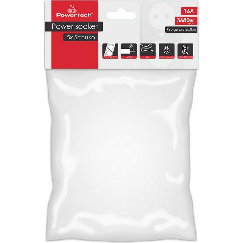 POWERTECH πολύπριζο ασφαλείας 5x schuko 16A 1.5m λευκός - (PT-880)