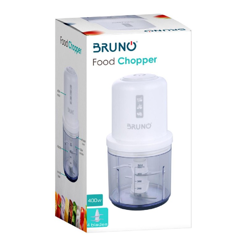 Bruno (BRN-0066) White Food Chopper with 4 Blades 400W Bruno (BRN-0066) White Food Chopper with 4 Blades 400W