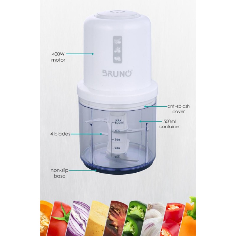 Bruno (BRN-0066) White Food Chopper with 4 Blades 400W Bruno (BRN-0066) White Food Chopper with 4 Blades 400W
