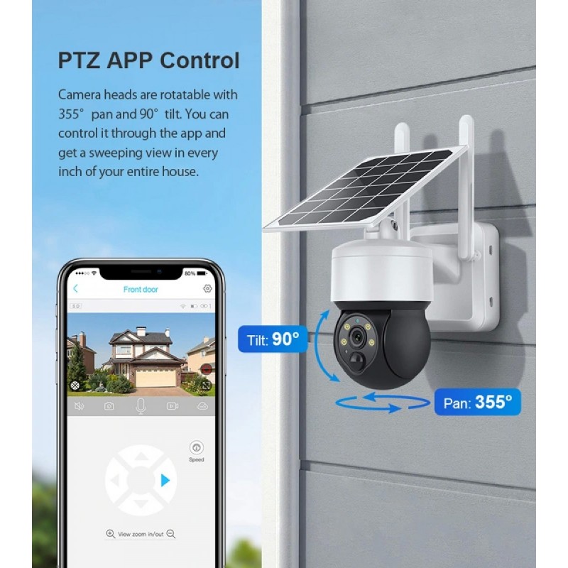 Sectec (ST-S517C-3M) White Smart IP Ηλιακή Κάμερα 3ΜΡ, PIR, PTZ, cloud/micro SD